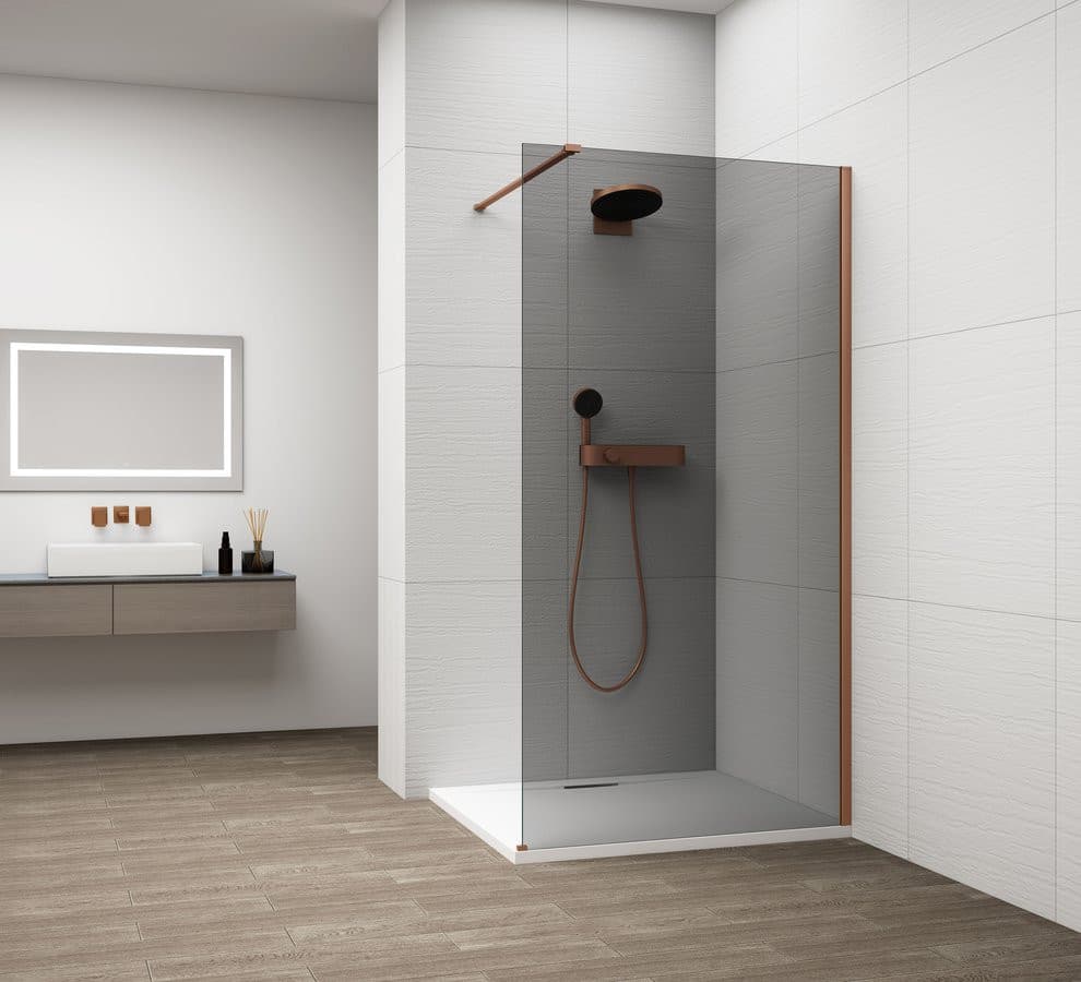 ESCA COPPER MATT jednoczęściowa kabina przysznicowa Walk-In, montaż przy ścianie, szkło dymione, 900 mm