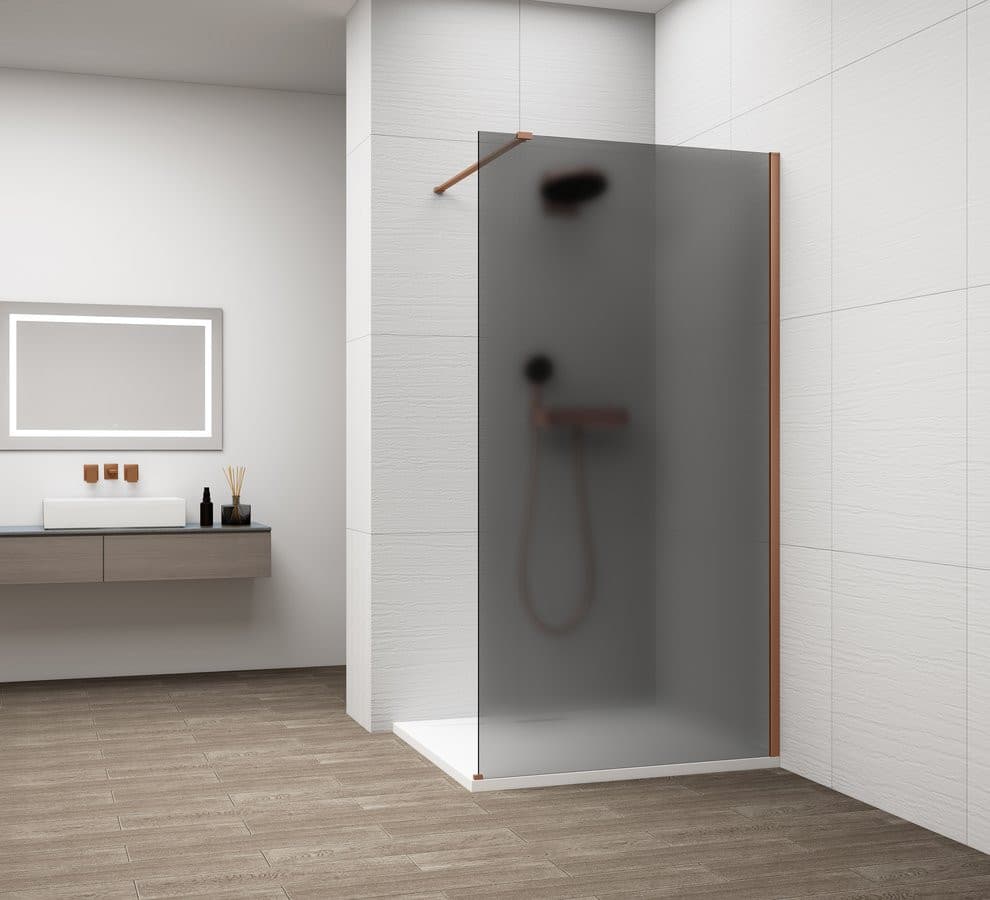 ESCA COPPER MATT jednoczęściowa kabina przysznicowa Walk-In, montaż przy ścianie, szkło mat dymione, 900 mm