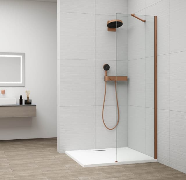 ESCA COPPER MATT jednoczęściowa kabina przysznicowa Walk-In, montaż przy ścianie, szkło czyste, 300 mm