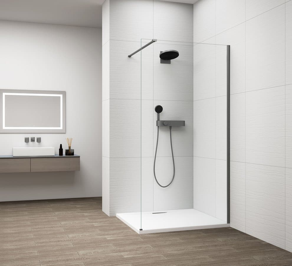 ESCA GUN METAL jednoczęściowa kabina przysznicowa Walk-In, montaż przy ścianie, szkło czyste, 1100 mm