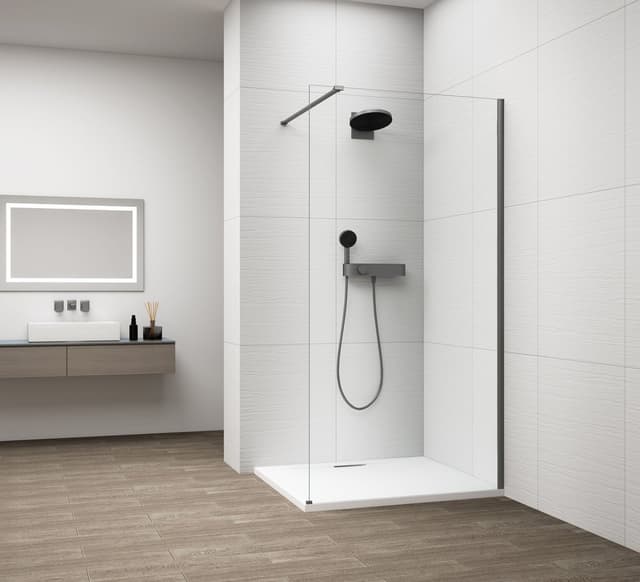 ESCA GUN METAL jednoczęściowa kabina przysznicowa Walk-In, montaż przy ścianie, szkło czyste, 1500 mm