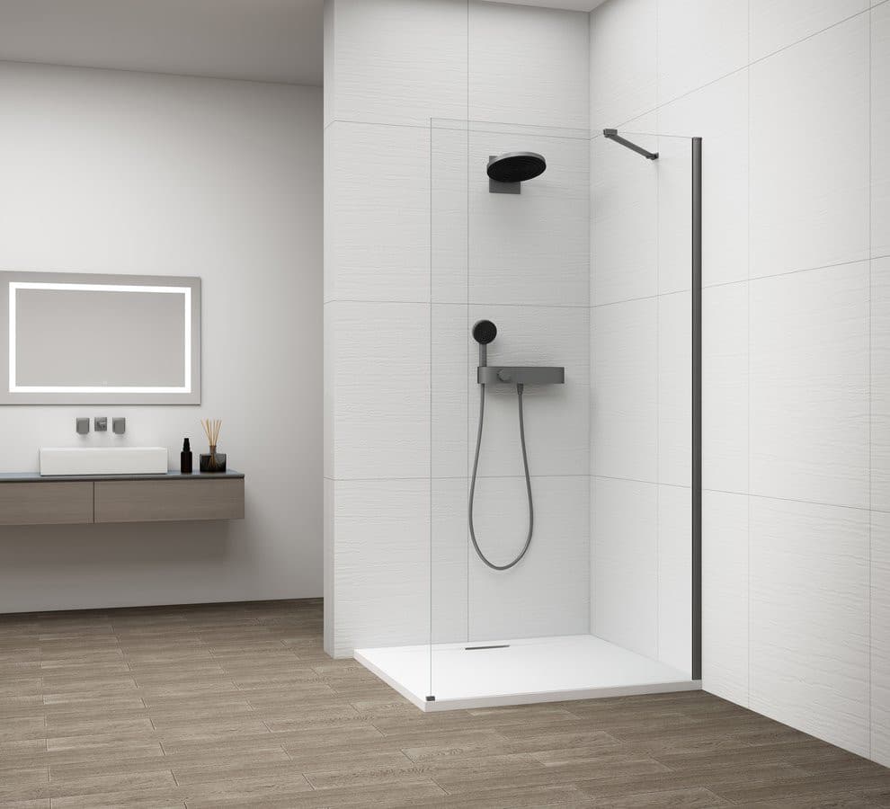 ESCA GUN METAL jednoczęściowa kabina przysznicowa Walk-In, montaż przy ścianie, szkło czyste, 700 mm