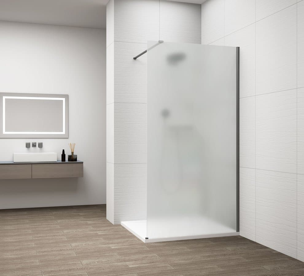 ESCA GUN METAL jednoczęściowa kabina przysznicowa Walk-In, montaż przy ścianie, szkło mleczne, 1100 mm