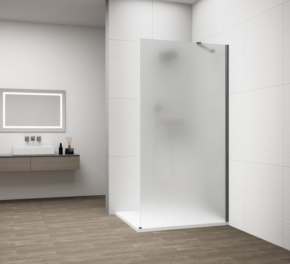 ESCA GUN METAL jednoczęściowa kabina przysznicowa Walk-In, montaż przy ścianie, szkło mleczne,1200 mm