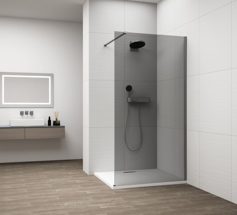 ESCA GUN METAL jednoczęściowa kabina przysznicowa Walk-In, montaż przy ścianie, szkło dymione, 1300 mm