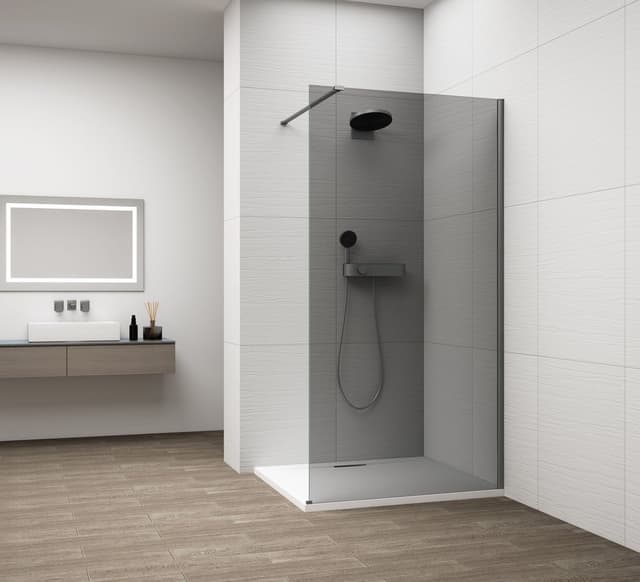 ESCA GUN METAL jednoczęściowa kabina przysznicowa Walk-In, montaż przy ścianie, szkło dymione, 1400 mm
