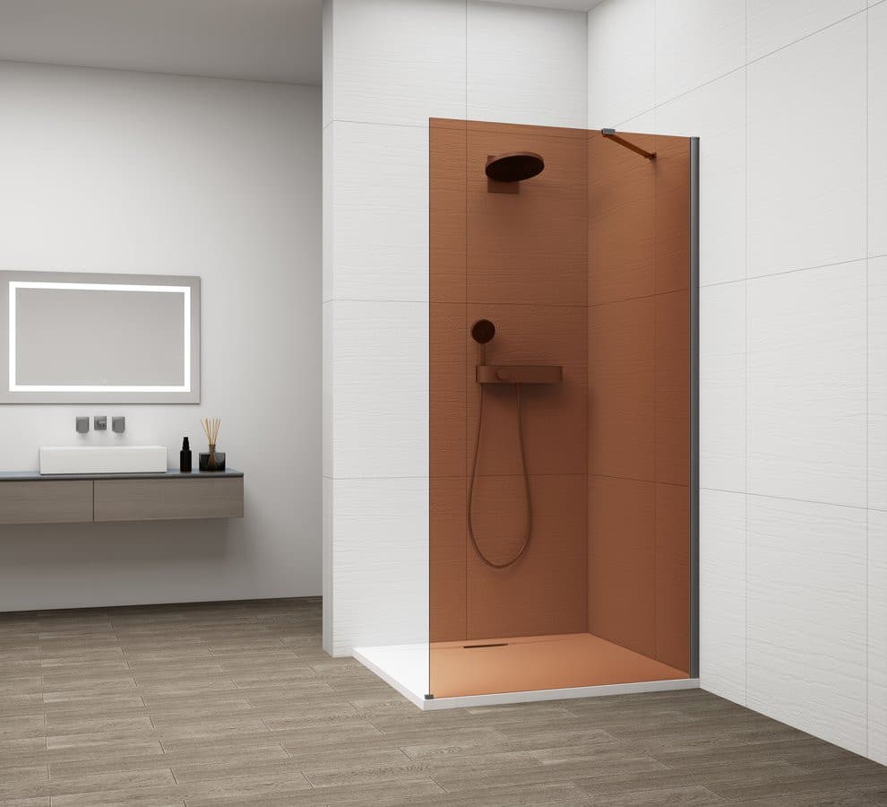 ESCA GUN METAL jednoczęściowa kabina przysznicowa Walk-In, montaż przy ścianie, szkło Marron, 900 mm
