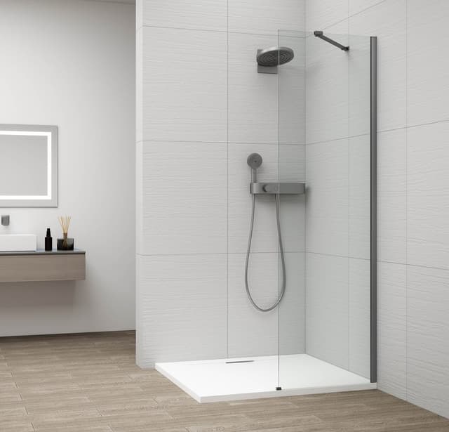 ESCA GUN METAL jednoczęściowa kabina przysznicowa Walk-In, montaż przy ścianie, szkło czyste, 600 mm