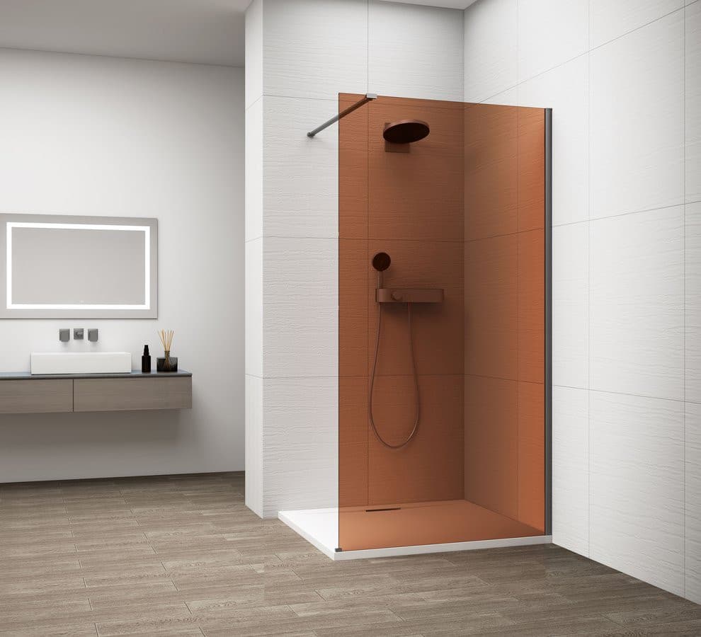 ESCA GUN METAL jednoczęściowa kabina przysznicowa Walk-In, montaż przy ścianie, szkło Marron, 1000 mm