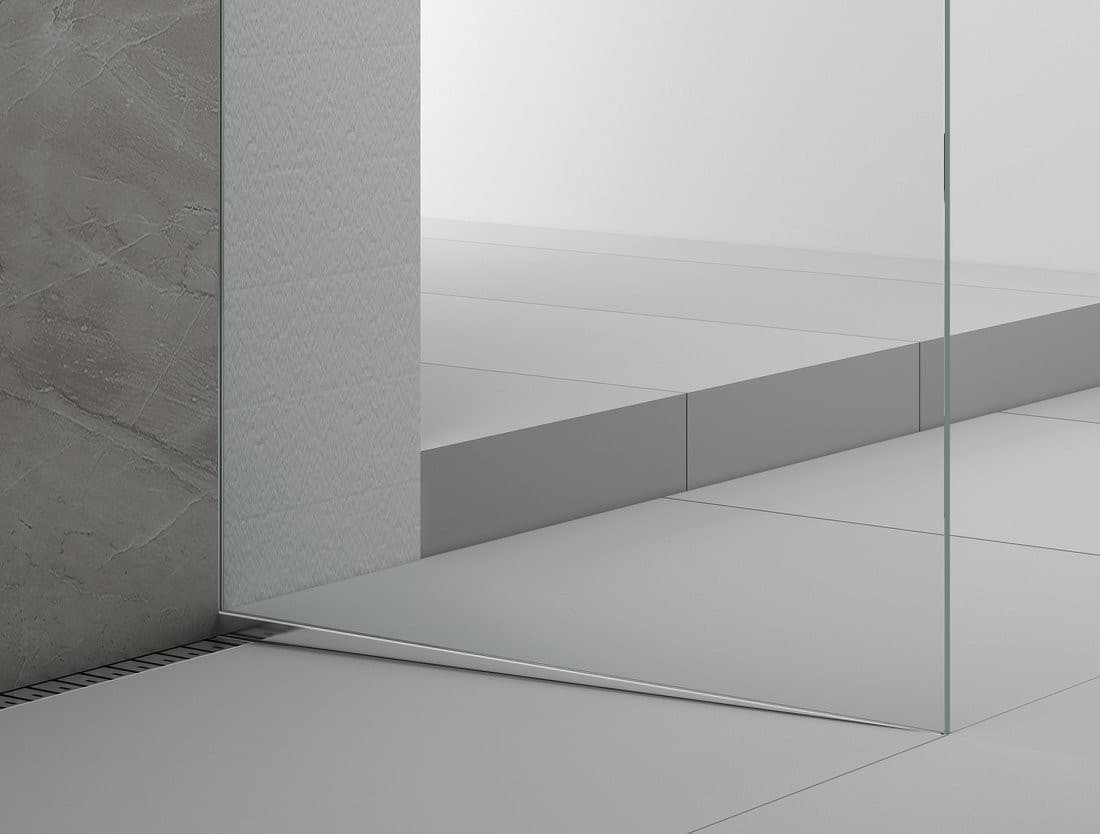 ARCHITEX zestaw do mocowania szkła podłoga-ściana-sufit z listwą spadkową, 1615x2600mm, prawy, polerowany aluminium