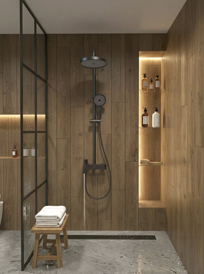 Kolumna prysznicowa z baterią dźwigniową, obrotowym wylewka, czarny mat