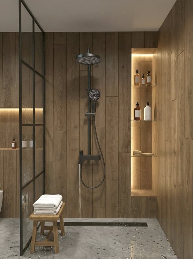 Kolumna prysznicowa z baterią dźwigniową, obrotowym wylewka, czarny mat