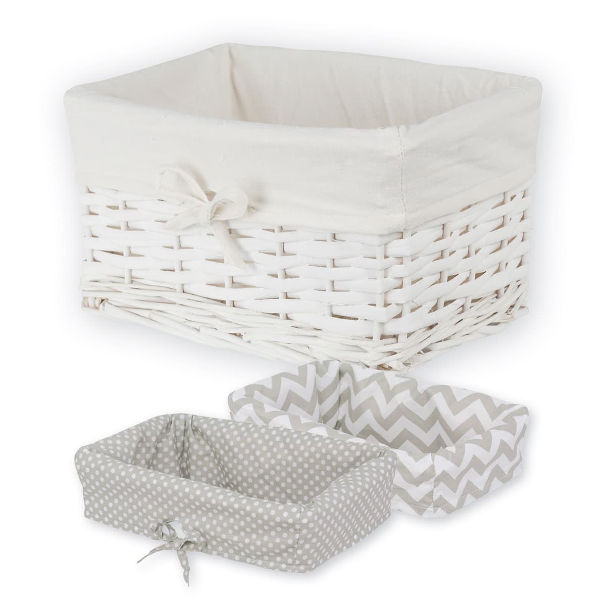 Koszyk wiklinowy Koszoplotka biały z wyściółką z kokardką 30x20x15h + GRATIS