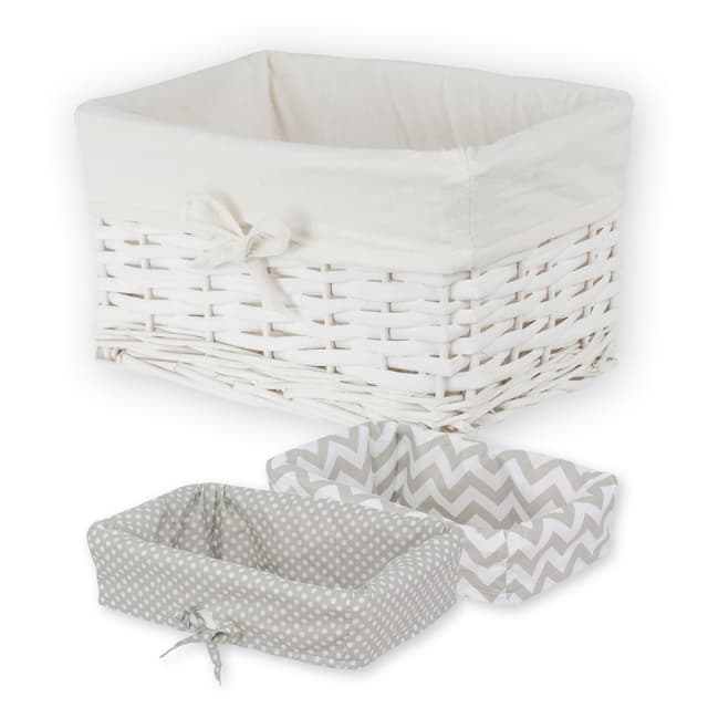 Koszyk wiklinowy Koszoplotka biały z wyściółką z kokardką 30x20x15h + GRATIS