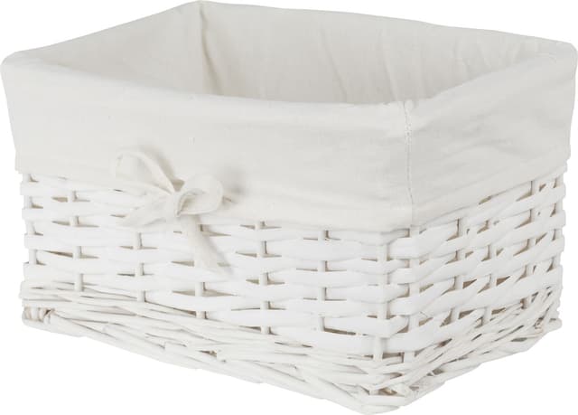 Koszyk wiklinowy Koszoplotka biały z wyściółką z kokardką 30x20x15h + GRATIS