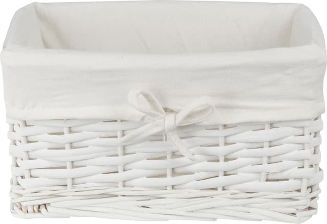 Koszyk wiklinowy Koszoplotka biały z wyściółką z kokardką 30x20x15h + GRATIS