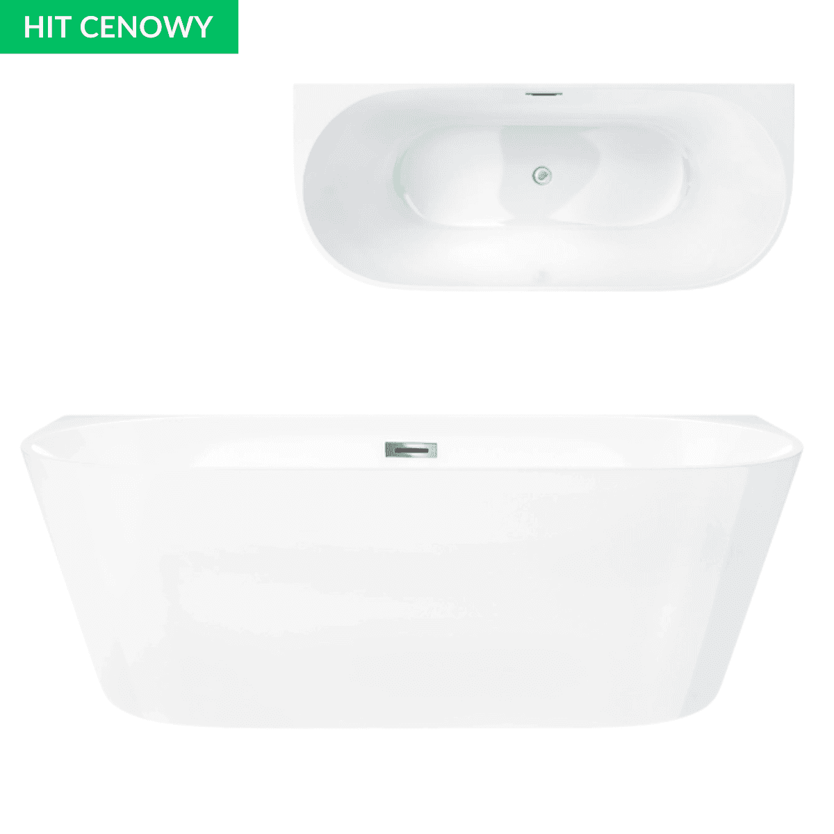 Wanna przyścienna MONO E029XLBSL 170x80 cm Korek klik-klak Stal Szczotkowana