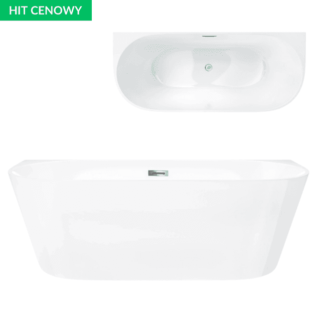 Wanna przyścienna MONO E029LBSL 160x75 cm Korek klik-klak Biały