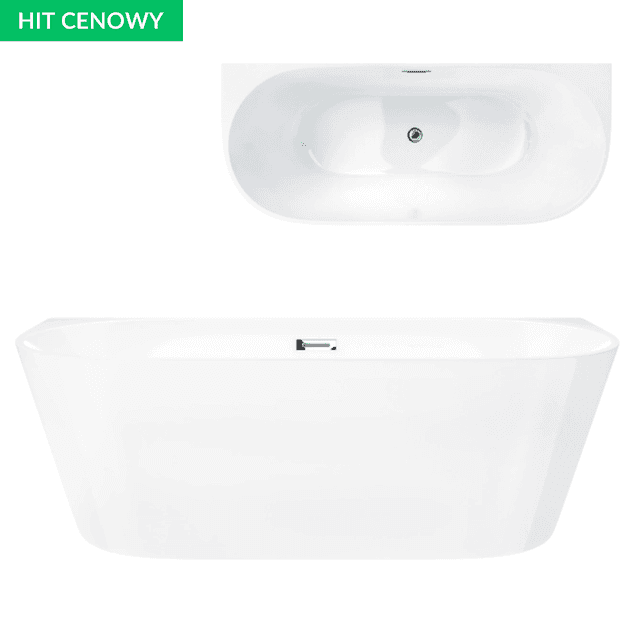 Wanna przyścienna MONO E029MCH 150x74 cm Korek klik-klak Chrom