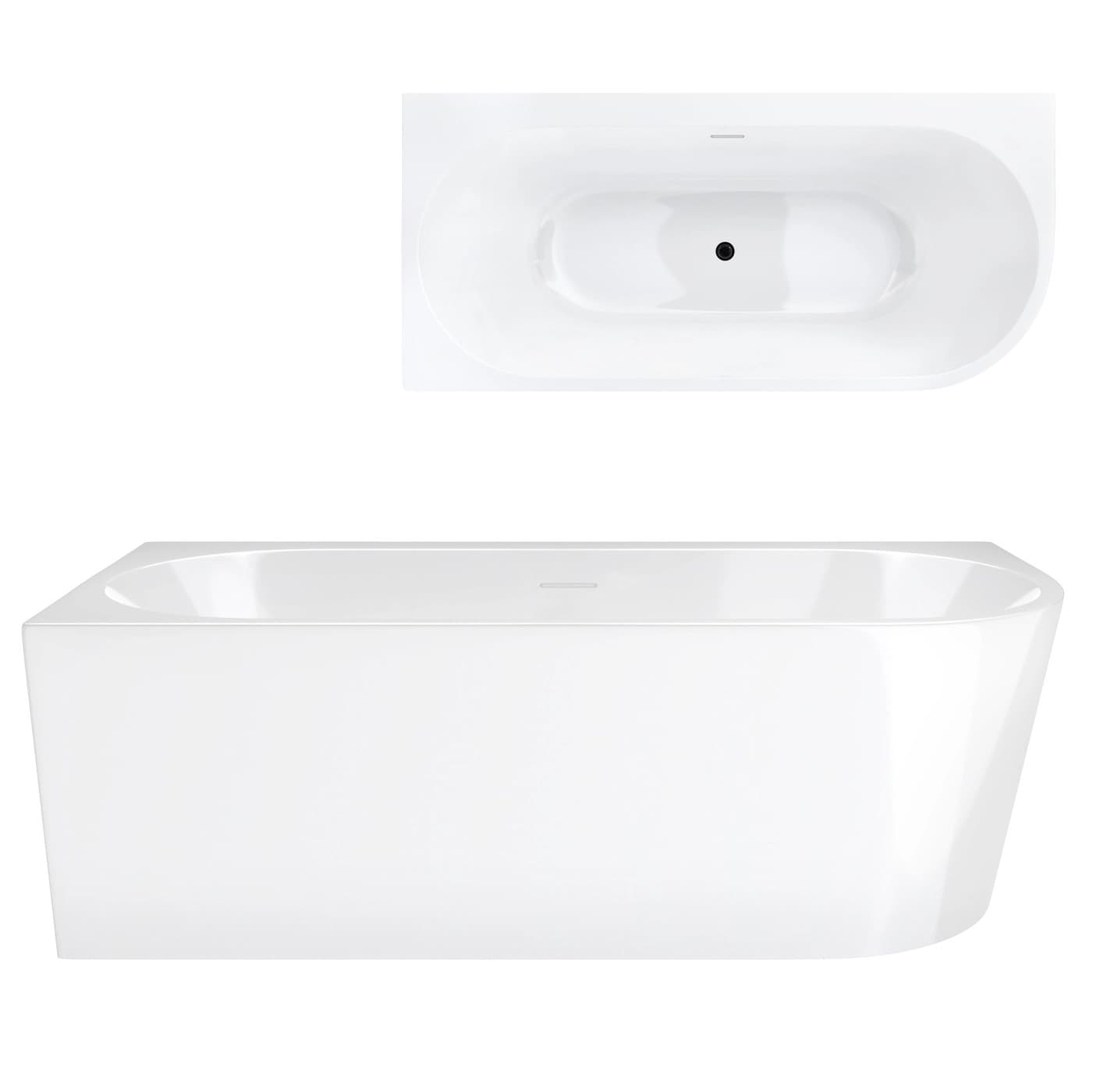 Wanna narożna INTERO V240LLBL 160 cm Montaż lewostronny Przelew szczelinowy Korek klik klak Czarny