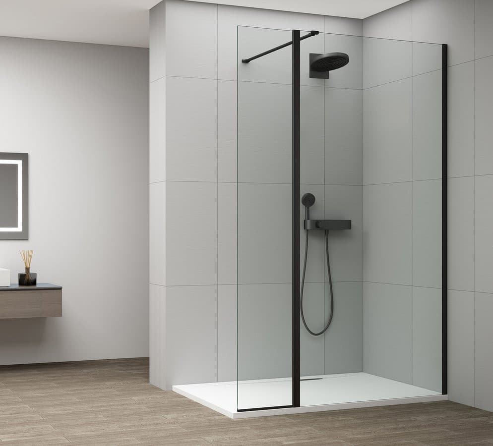 ESCA BLACK MATT kabina przysznicowa, stałe szkło 900 mm, szkło czyste, panel obrotowego 500 mm