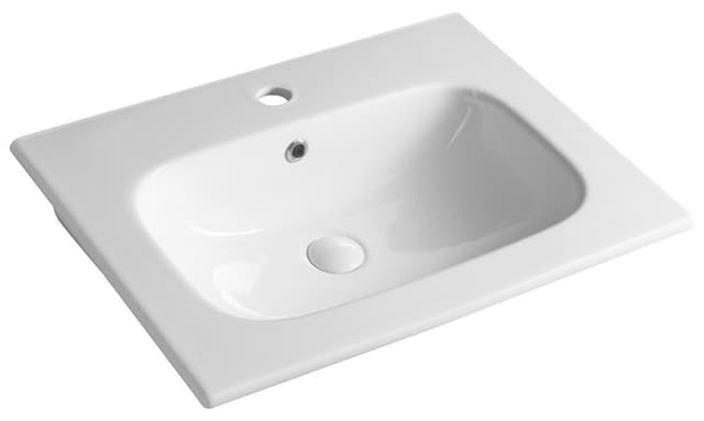 CIRASA Szafka łazienkowa 60 cm z umywalką i lustrem LED, 2 szuflady, biały połysk