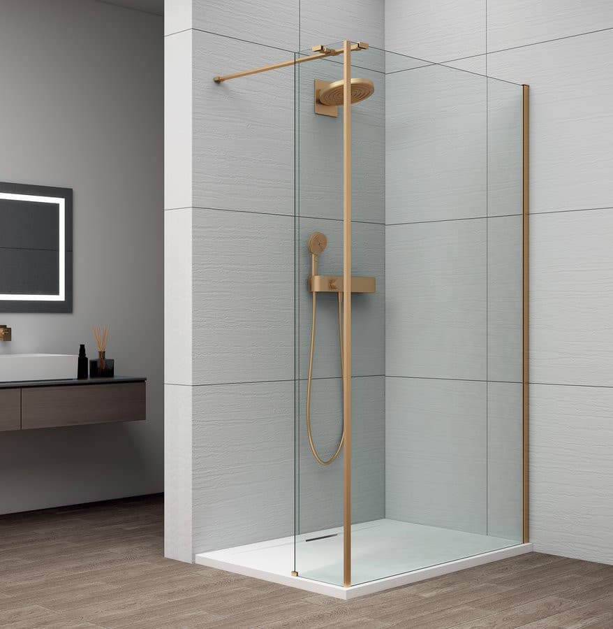 ESCA GOLD MATT kabina prysznicowa Walk-in do montażu do ściany 1100mm dodatkowy panel 485mm, szkło czyste