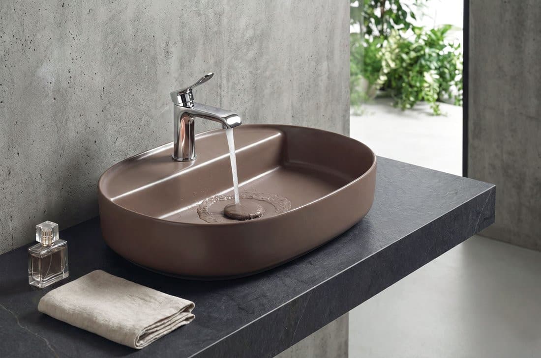 INFINITY OVAL umywalka ceramiczna nablatowa, 60x40cm, taupe
