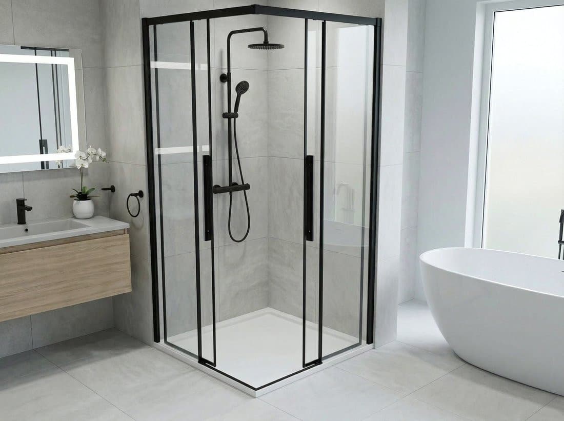 LUXOR BLACK kabina prysznicowa kwadratowa narożna 800x800mm, wejście narożne