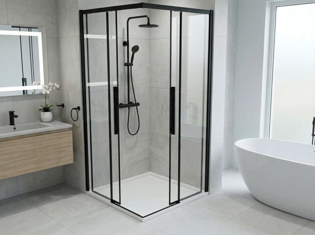 LUXOR BLACK kabina prysznicowa kwadratowa narożna 800x800mm, wejście narożne