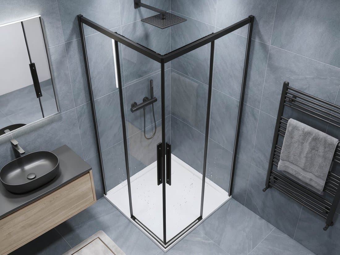 LUXOR BLACK kabina prysznicowa kwadratowa narożna 800x800mm, wejście narożne