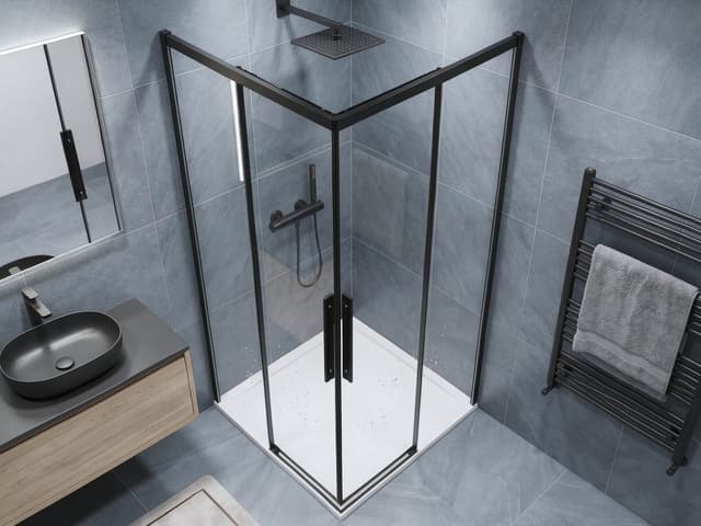 LUXOR BLACK kabina prysznicowa kwadratowa narożna 800x800mm, wejście narożne