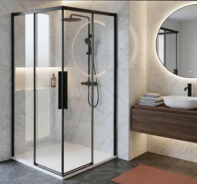 LUXOR BLACK kabina prysznicowa kwadratowa narożna 900x900mm, wejście narożne