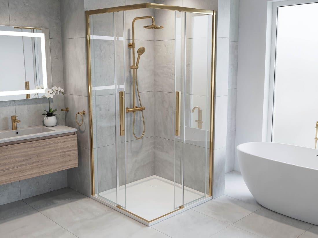 LUXOR GOLD MATT kabina prysznicowa kwadratowa narożna 800x800mm, wejście narożne