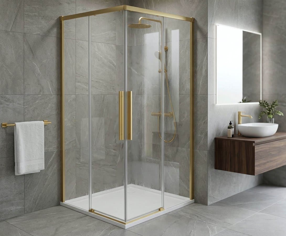 LUXOR GOLD MATT kabina prysznicowa kwadratowa narożna 1000x1000mm, wejście narożne