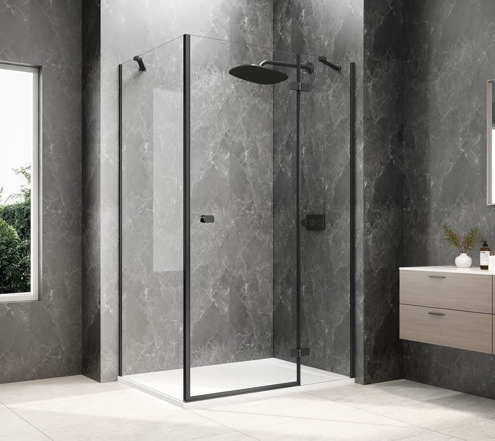 GLOBE BLACK prostokątna kabina prysznicowa 800x900mm, szkło czyste, prawe