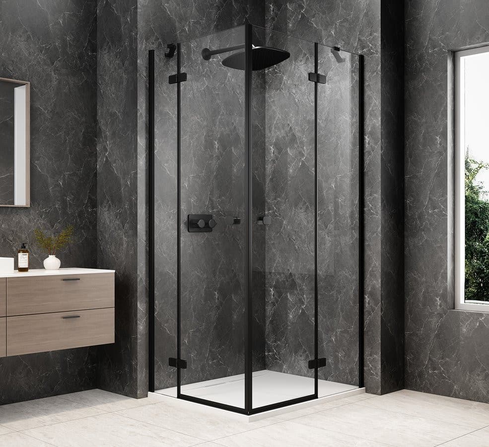 GLOBE BLACK prostokątna kabina prysznicowa 900x800mm, wejście z rogu, szkło czyste