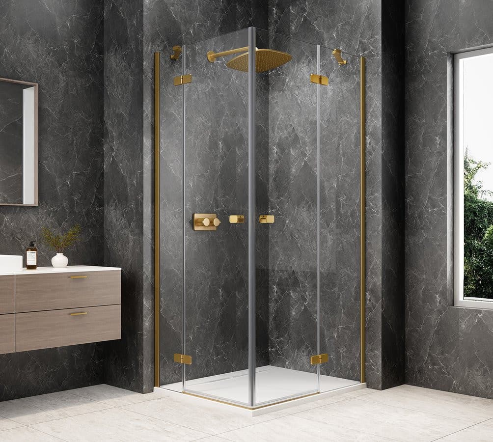 GLOBE GOLD MATT prostokątna kabina prysznicowa 1200x800mm, wejście z rogu, szkło czyste