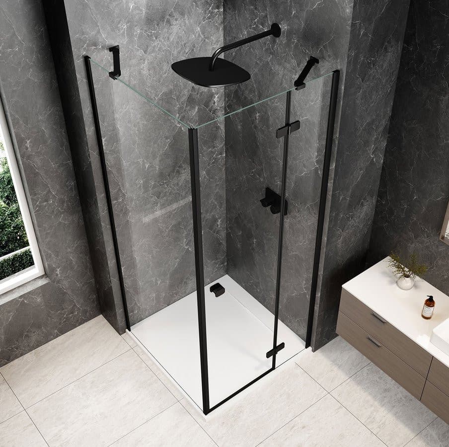 GLOBE BLACK kwadratowa kabina prysznicowa 800x800mm, szkło czyste, prawe