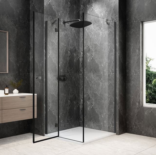 GLOBE GUN METAL kwadratowa kabina prysznicowa 800x800mm, szkło czyste, lewe