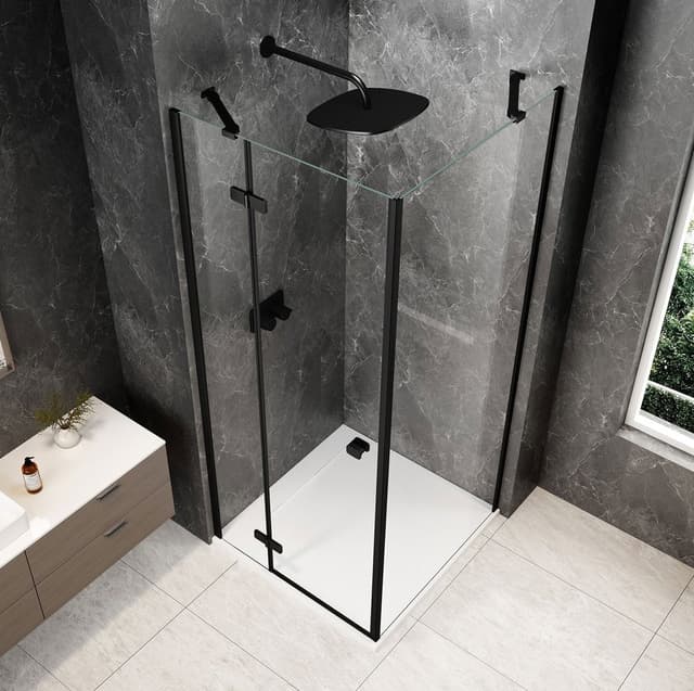 GLOBE BLACK kwadratowa kabina prysznicowa 900x900mm, szkło czyste, lewe
