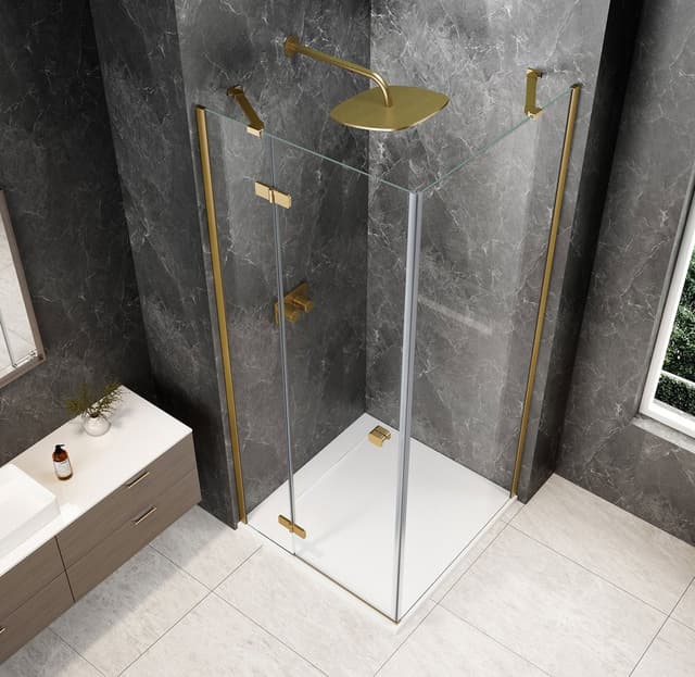 GLOBE GOLD MATT kwadratowa kabina prysznicowa 900x900mm, szkło czyste, lewe