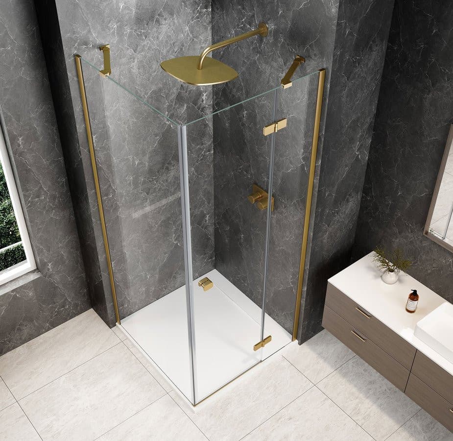 GLOBE GOLD MATT kwadratowa kabina prysznicowa 900x900mm, szkło czyste, prawe