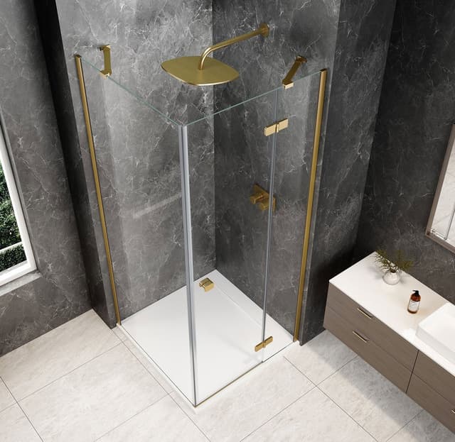 GLOBE GOLD MATT kwadratowa kabina prysznicowa 900x900mm, szkło czyste, prawe