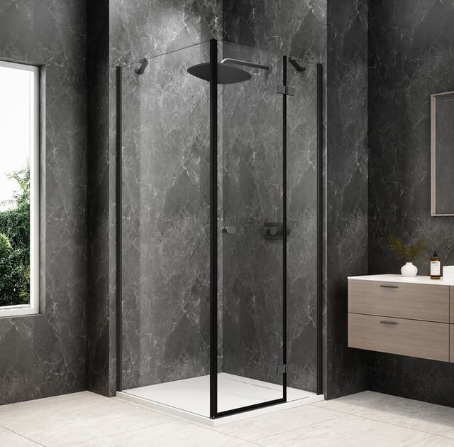 GLOBE GUN METAL kwadratowa kabina prysznicowa 900x900mm, szkło czyste, prawe