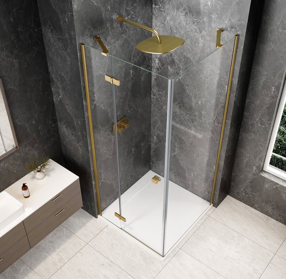 GLOBE GOLD MATT kwadratowa kabina prysznicowa 1000x1000mm, szkło czyste, lewe