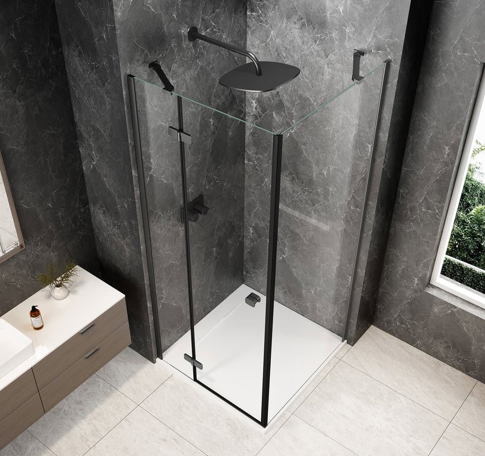 GLOBE GUN METAL kwadratowa kabina prysznicowa 1000x1000mm, szkło czyste, lewe