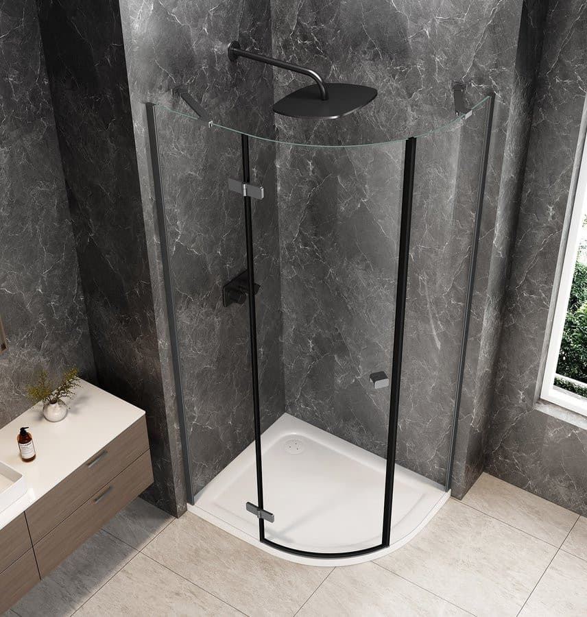 GLOBE GUN METAL kabina prysznicowa półokrągła 900x800mm, szkło czyste, lewe