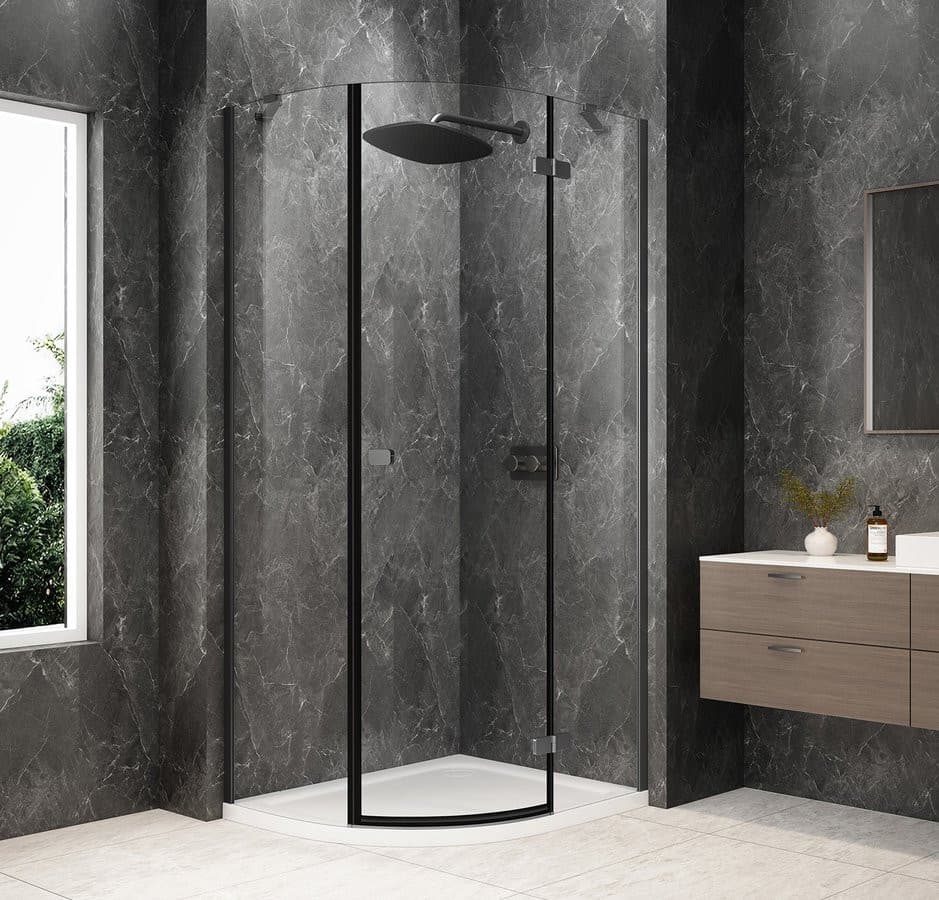 GLOBE GUN METAL kabina prysznicowa półokrągła 900x800mm, szkło czyste, prawe