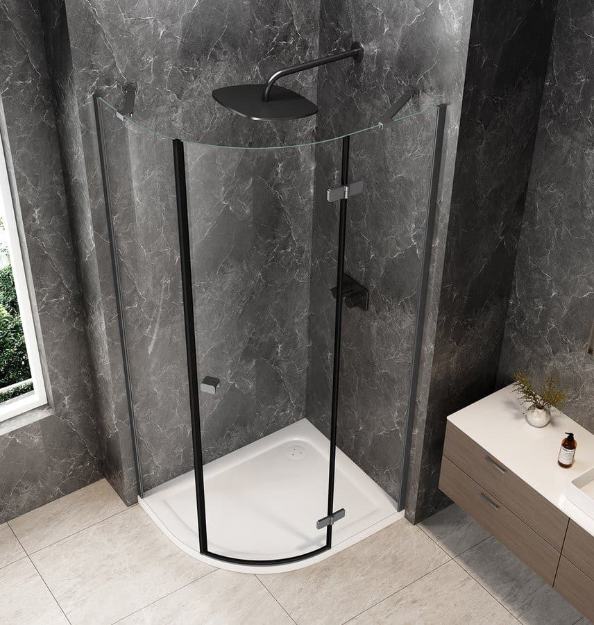 GLOBE GUN METAL kabina prysznicowa półokrągła 900x800mm, szkło czyste, prawe